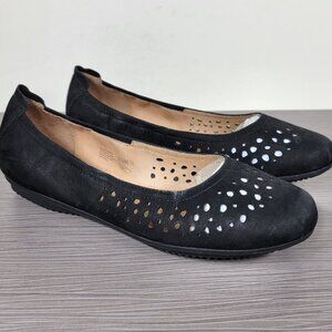 JOSEF SEIBEL Pippa 29 Laser-Cut Flat, Black Leather, Womens Size 8-8.5 / 39